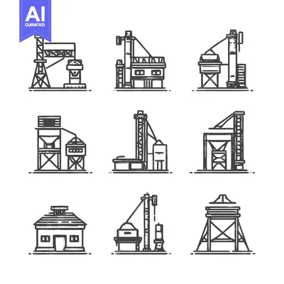 Aset premium populer: Industrial Buildings and Structures - Vector Illustrations.