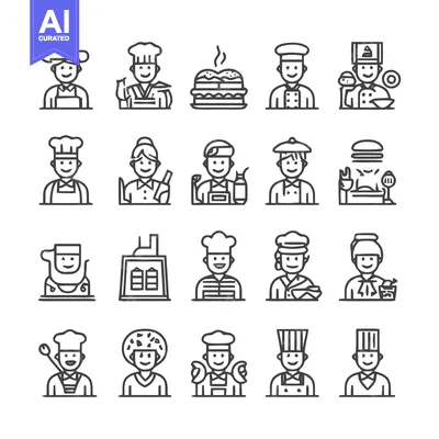 Aset desain premium: Chef Icons - Culinary Professionals and Food Service Workers.