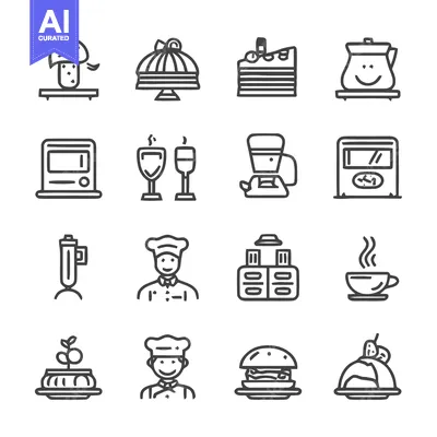 Aset premium populer: Collection of Food and Drink Icons for Culinary and Beverage Themes.