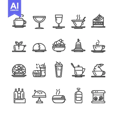Aset desain premium: Minimalist Food and Drink Icon Set for Design.