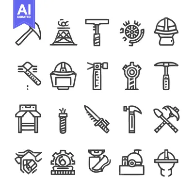 Aset premium populer: Mining and Construction Equipment Icons - A Comprehensive Collection.