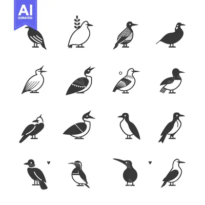 Premium design asset: Collection of Fourteen Black and White Bird Icons