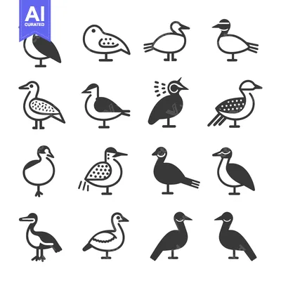 Aset premium populer: Collection of Fourteen Black and White Bird Icons