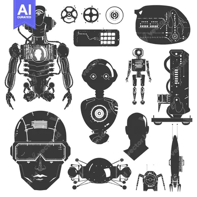 Aset premium populer: Collection of Futuristic Robots and Machines in Silhouettes