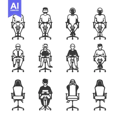 Collection of Gamer Icons Sitting in Office Chairs with Various Access