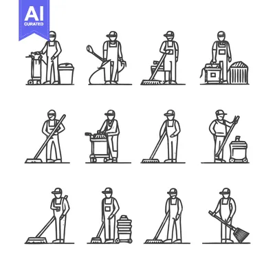 Aset premium populer: Cleaning Crew Icons - A Comprehensive Collection of Janitorial Illustr