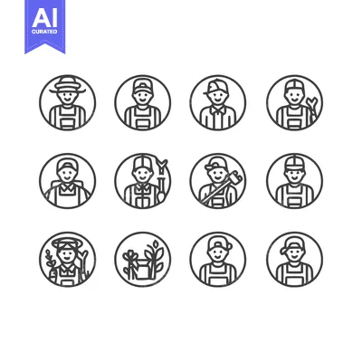 Popular premium asset: Diverse Professions - A Collection of Worker Icons in Circular Frames.
