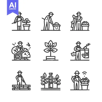 Aset premium populer: Gardening and Farming Icons - A Collection of Agricultural Illustratio