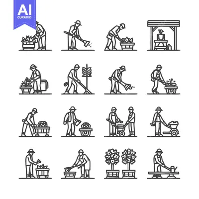 Popular premium asset: Gardening and Farming Icon Set - A Collection of Line Art.
