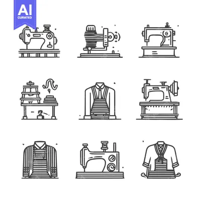 Premium design asset: Sewing Machine and Tailoring Icons - A Vector Illustration.