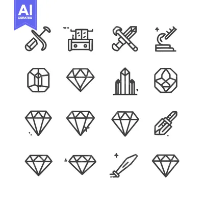 Collection of Gemstone Icons - Diamond, Crystal, and Jewelry.