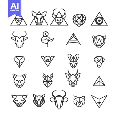 Aset desain premium: Collection of Geometric Animal and Abstract Shapes in Black Outline