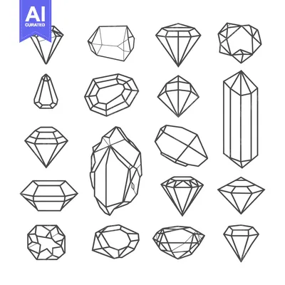 Premium design asset: Collection of Geometric Crystal and Diamond Shapes in Line Art Style
