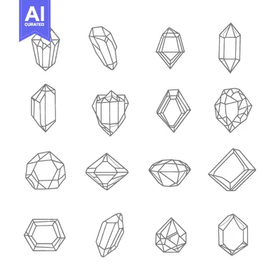 Aset premium populer: Collection of Geometric Crystal Shapes in Grey Outline