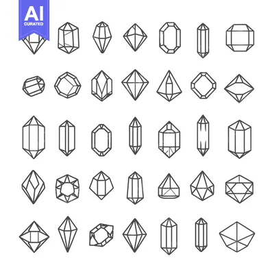 Aset premium populer: Collection of Geometric Crystal Shapes in Outline Style