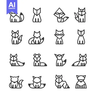 Aset premium populer: Collection of Geometric Fox Icons in Black Outline Style
