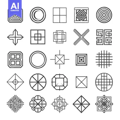 Aset premium populer: Collection of Geometric Shapes and Patterns in Black and White