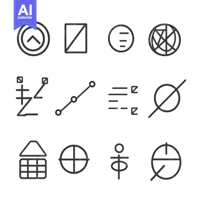 Aset desain premium: Collection of Geometric Shapes and Symbols in a Grid Pattern