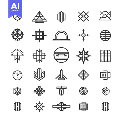 Aset desain premium: Collection of Geometric Shapes and Symbols in Black and White