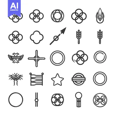 Aset premium populer: Collection of Geometric Shapes and Symbols in Black Line Art