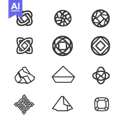 Aset premium populer: Collection of Geometric Shapes in Line Art Style