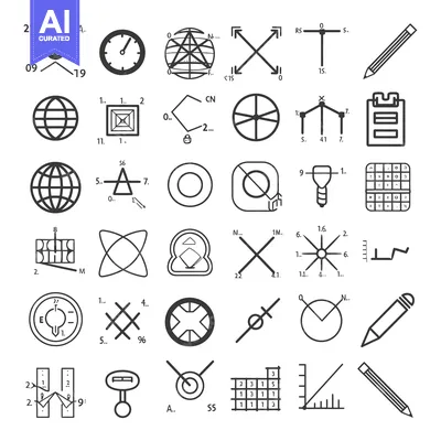 Aset desain premium: Collection of Geometric Shapes, Symbols, and Mathematical Illustration