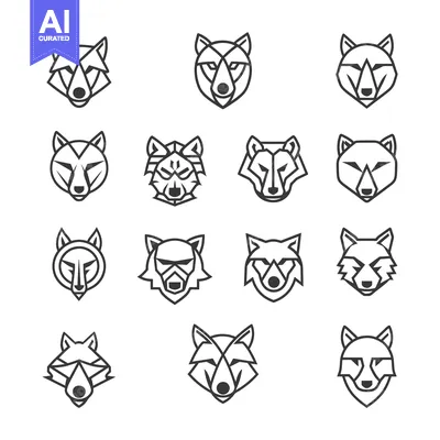 Premium design asset: Collection of Geometric Wolf Head Line Art Illustrations