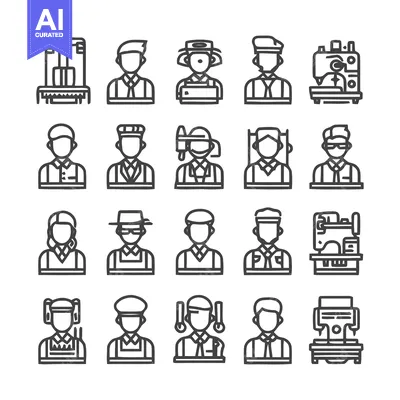 Aset premium populer: Collection of various professions and related equipment icons.