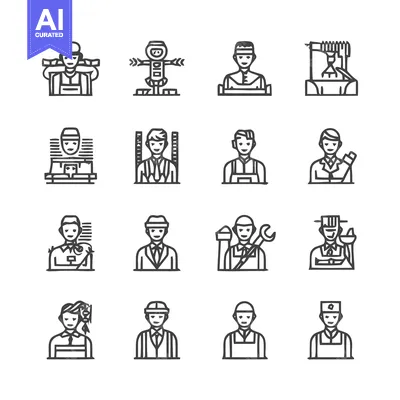 Premium design asset: Diverse Professions - A Collection of Line Art Icons.