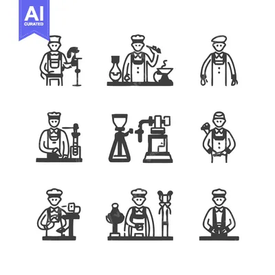 Premium design asset: Artisan Craftsmanship - A Collection of Skillful Professionals at Work