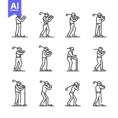 Aset premium populer: Golfing Poses - A Collection of Minimalist Line Art Illustrations.