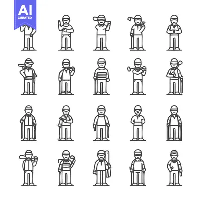 Premium design asset: Baseball Players in Various Poses - Line Art Illustrations.