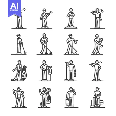 Aset desain premium: Golfing Icons - A Collection of Line Art Illustrations for Sports and
