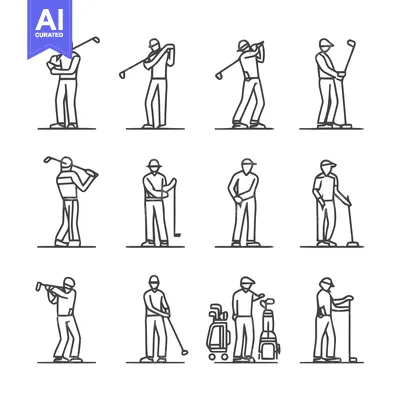 Aset premium populer: Golfing Poses - A Collection of Line Art Illustrations.