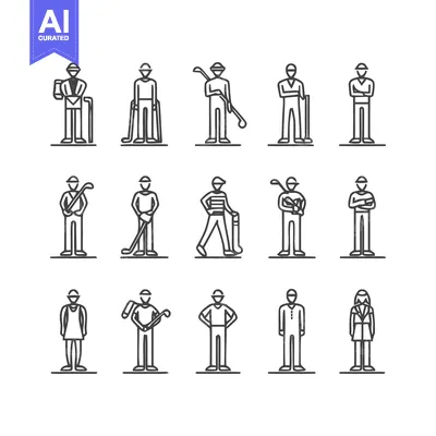 Aset premium populer: Line Art Illustrations of People in Various Professions and Activities