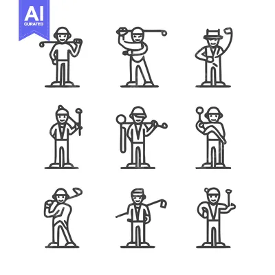Aset desain premium: Golfing Icons - A Collection of Sporty Line Art.