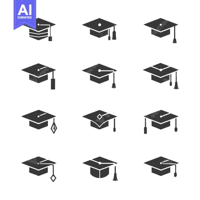 Aset desain premium: Collection of Graduation Cap Icons with Various Tassels