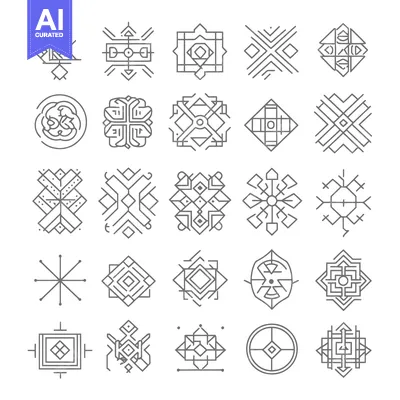 Popular premium asset: Collection of Grey Geometric Line Art Shapes