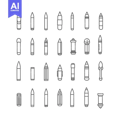 Aset premium populer: Collection of Grey Outline Crayon and Pencil Icons