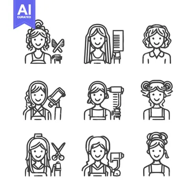 Aset desain premium: Stylist Icons - A Collection of Hairdresser Illustrations.
