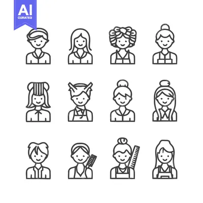 Premium design asset: Stylist Icons - Diverse Hairstyles and Professional Portraits.