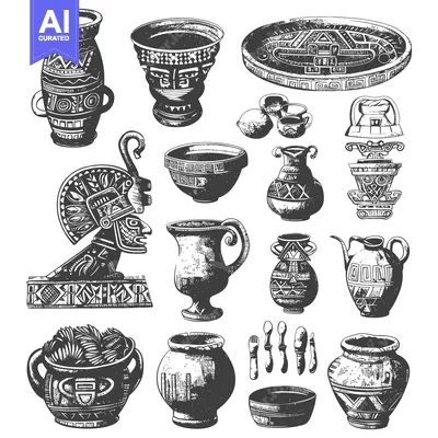 Popular premium asset: Collection of Hand-Drawn Ancient Pottery Vessels