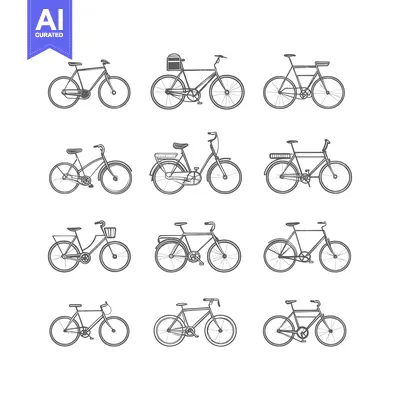 Aset desain premium: Collection of Hand-Drawn Bicycle Illustrations in Black and White