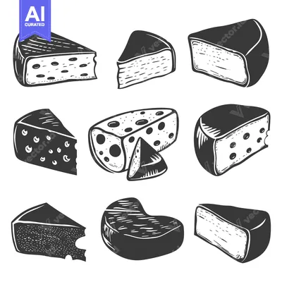 Aset premium populer: Collection of Hand-Drawn Black and White Cheese Illustrations