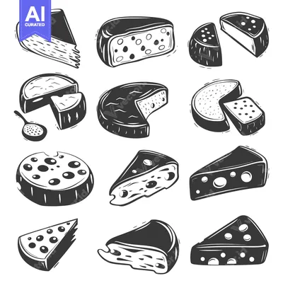 Aset premium populer: Collection of Hand Drawn Black and White Cheese Illustrations