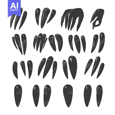 Premium design asset: Collection of Hand-Drawn Black and White Claws or Teeth