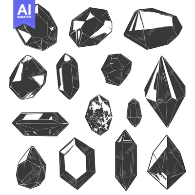 Aset desain premium: Collection of Hand-Drawn Black and White Crystals