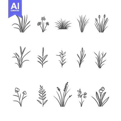 Aset desain premium: Collection of Hand-Drawn Black and White Floral Illustrations