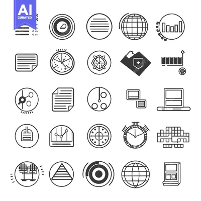 Aset desain premium: Collection of Hand-Drawn Black and White Icons on White Background