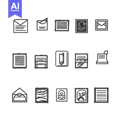 Premium design asset: Collection of Hand-Drawn Black and White Mail and Postage Stamp Icons